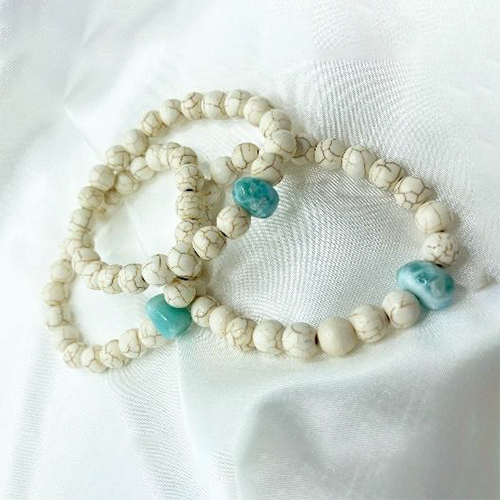 Volcanic Stone Bracelet/White Turquoise Stone Bracelet with Larimar Centerpiece