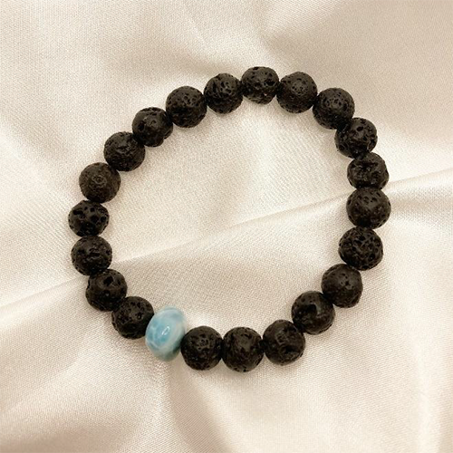 Volcanic Stone Bracelet/White Turquoise Stone Bracelet with Larimar Centerpiece