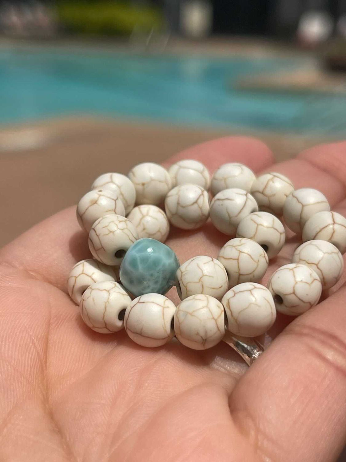 White Turquoise Stone Bracelet + Larimar