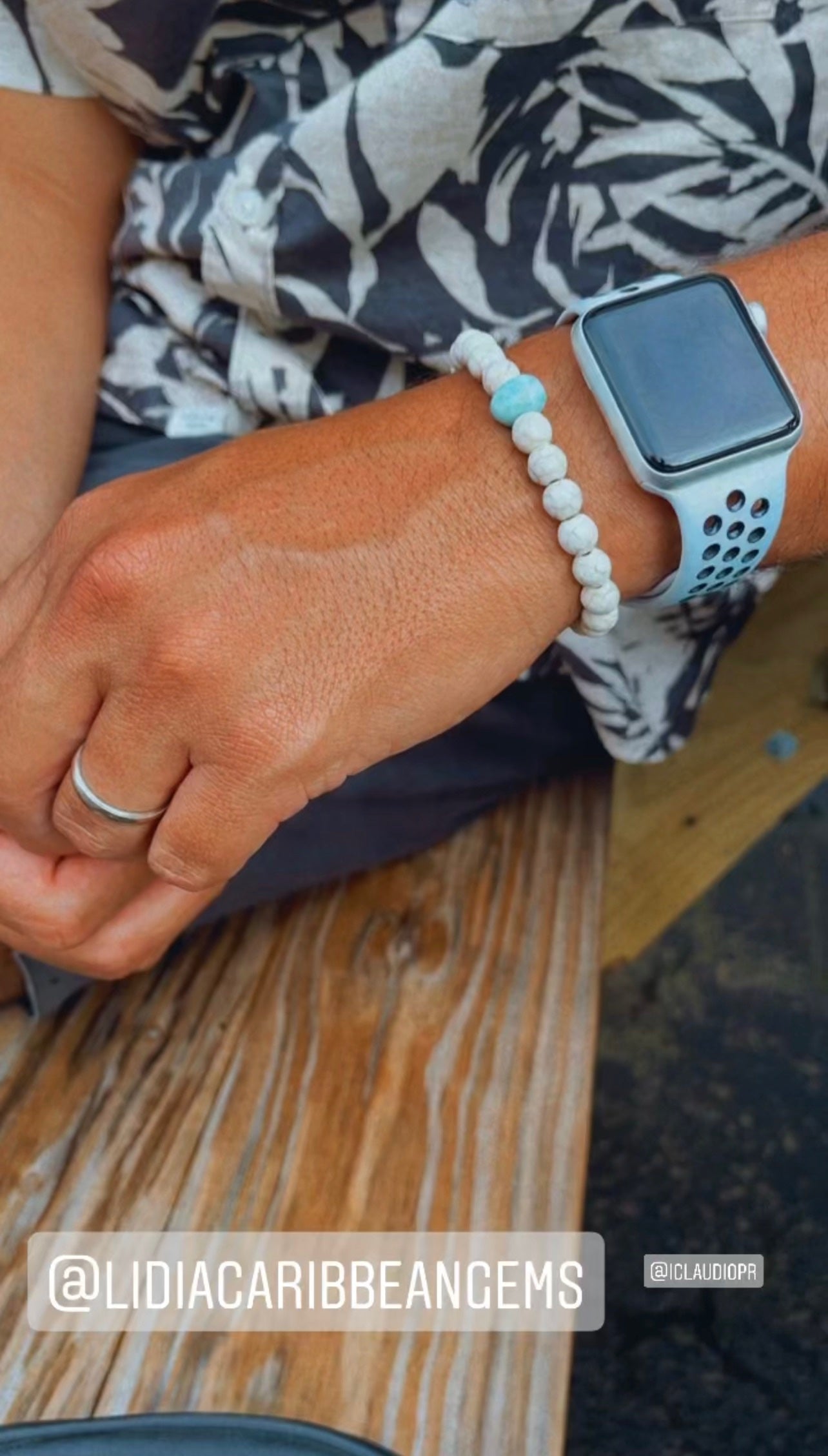 White Turquoise Stone Bracelet + Larimar