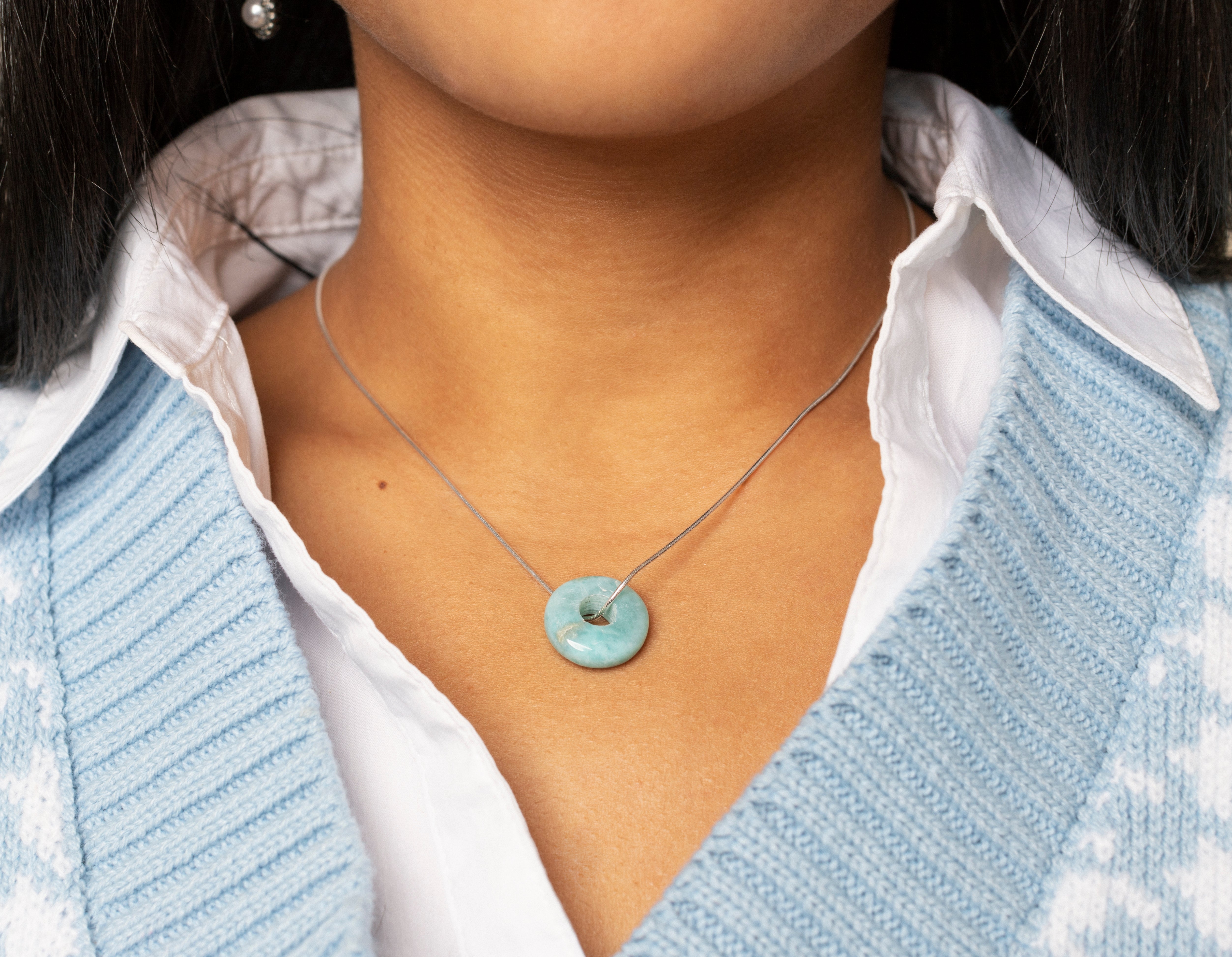 Single Larimar doughnut necklace