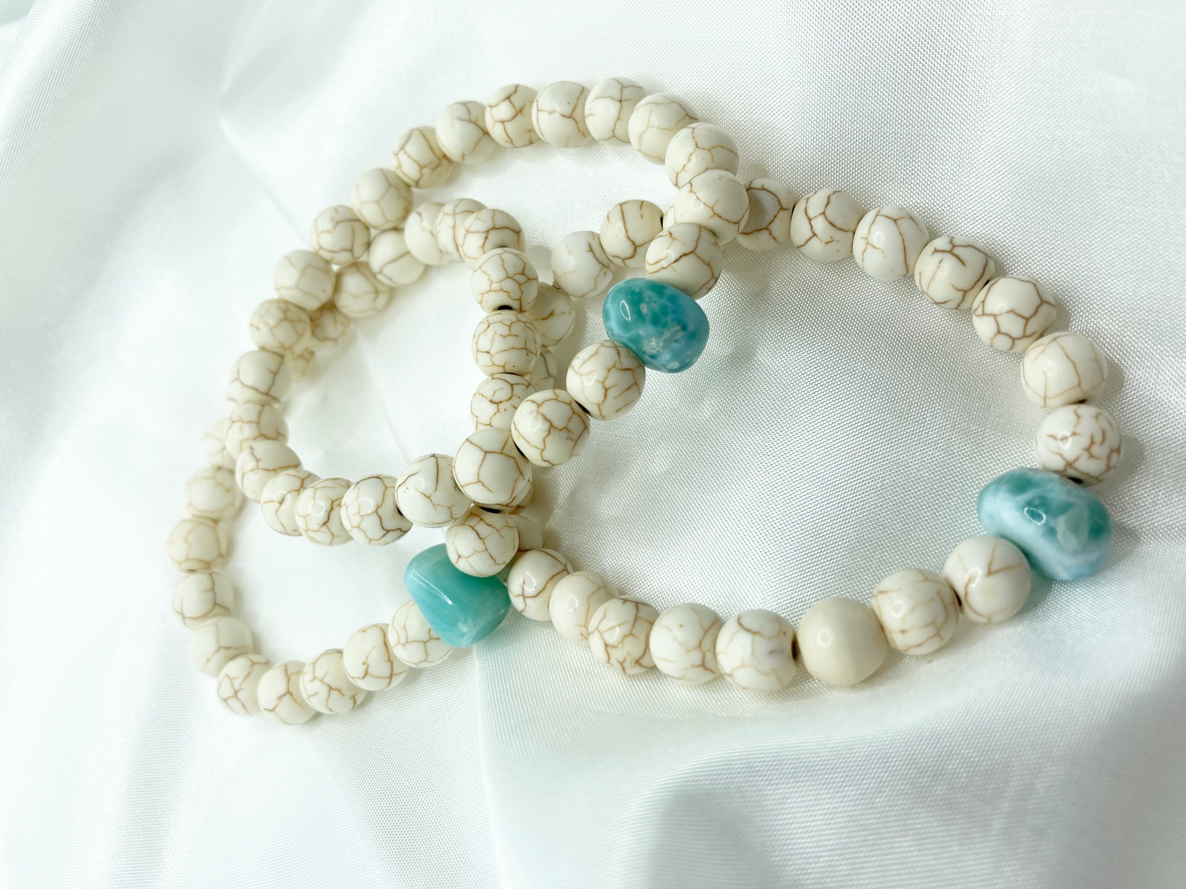 White Turquoise Stone Bracelet + Larimar