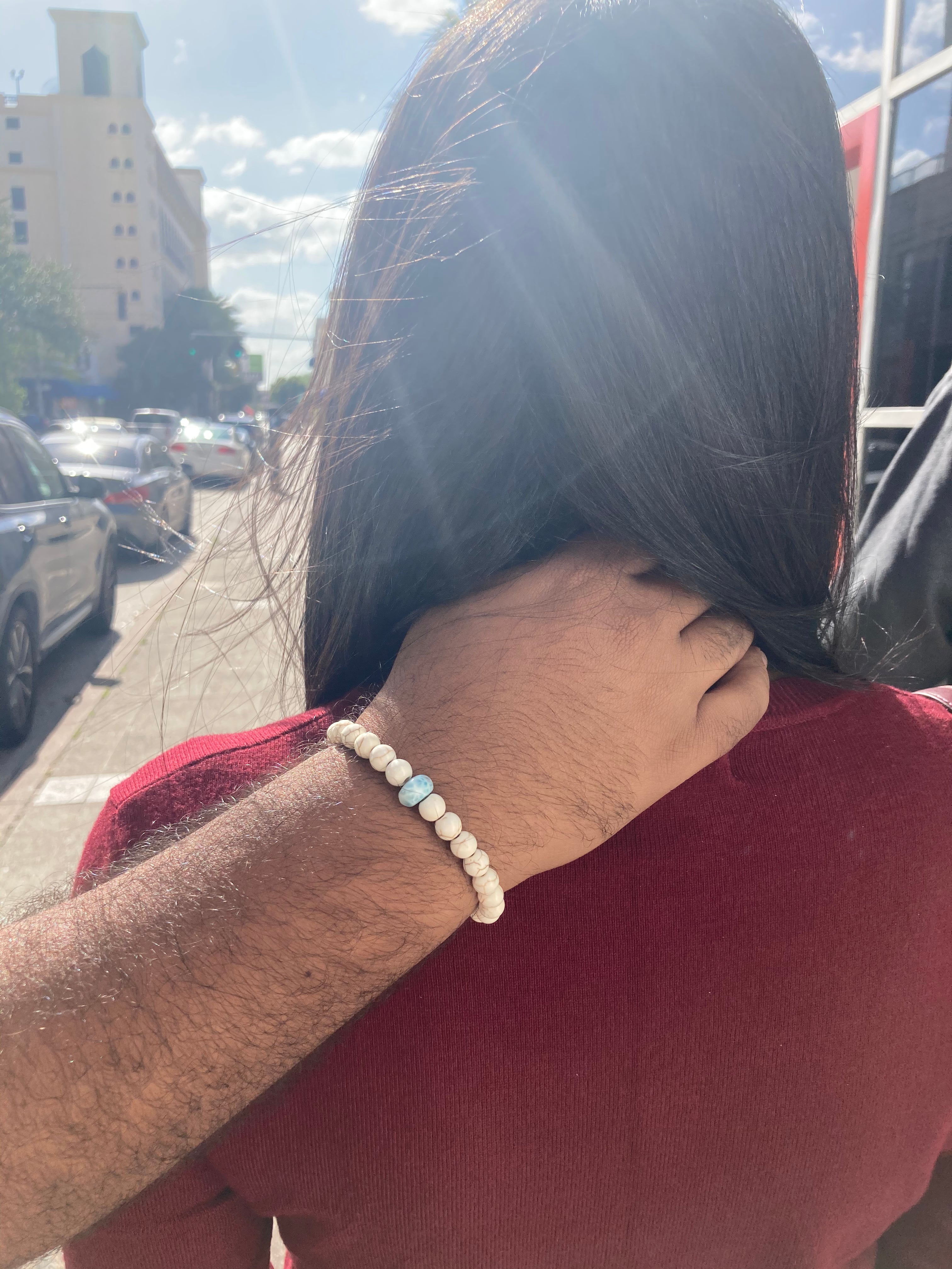 White Turquoise Stone Bracelet + Larimar