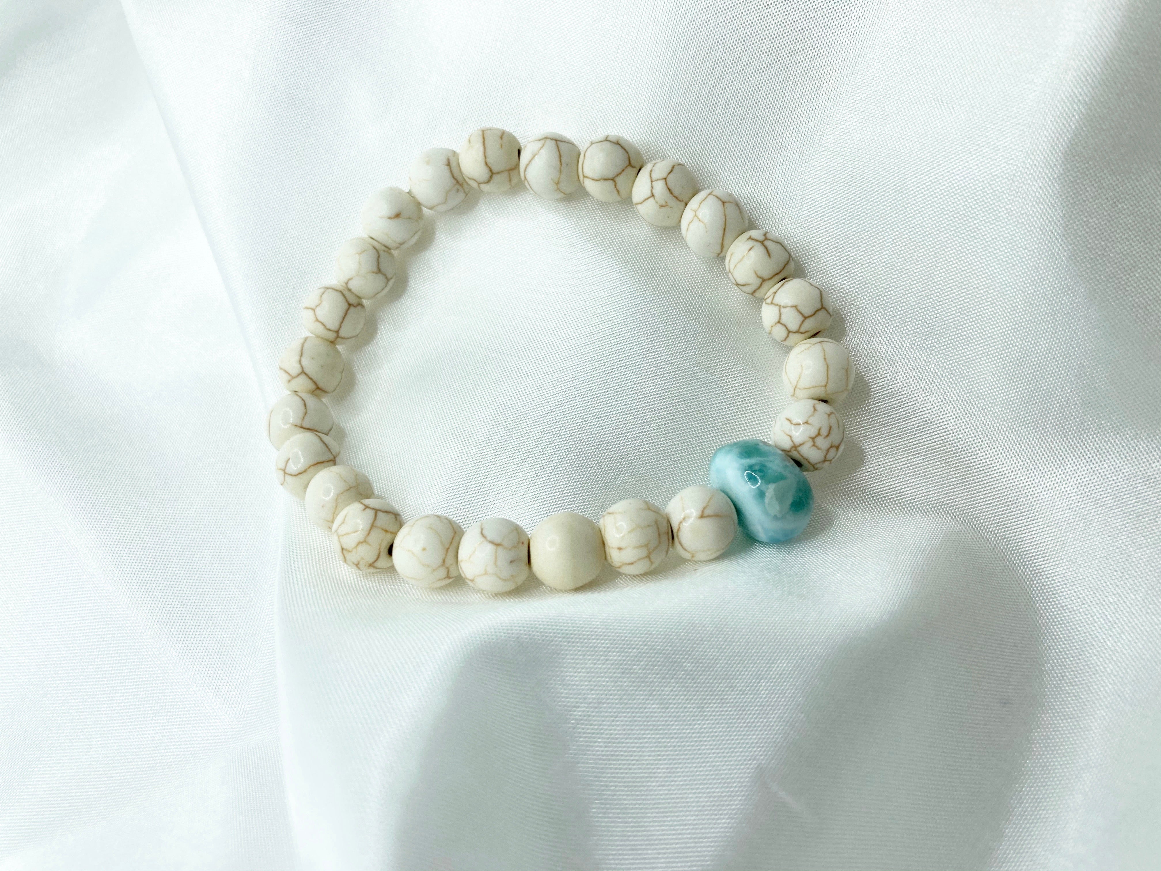 White Turquoise Stone Bracelet + Larimar